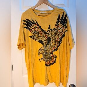 Free People Mustard Yellow Short Sleeve Tee with Eagle Graphic